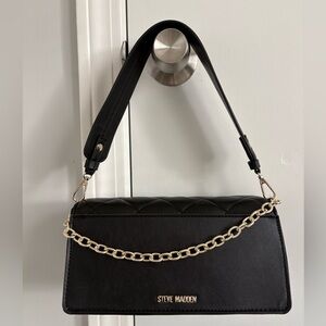 Steve Madden Quilted Black Shoulder Bag with Gold Chain